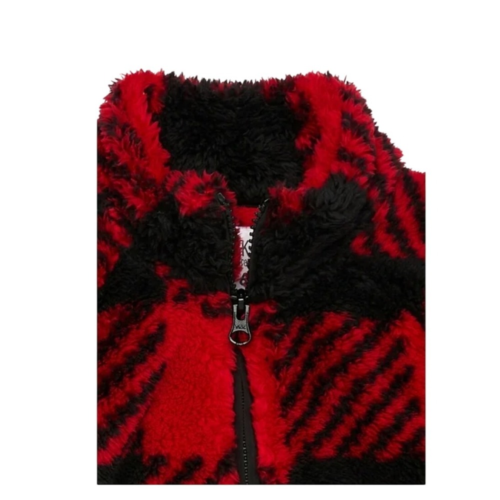365 Kids Buffalo Plaid Fleece Jacket Red Black 3/4 Zip Pockets Size 10 - Picture 8 of 8